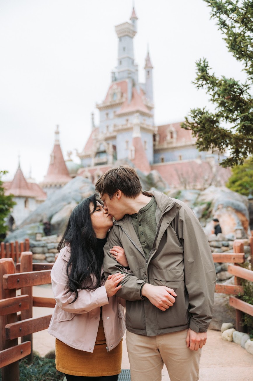 Stephanie and Brandon from their proposal photoshoot in Tokyo Disneyland